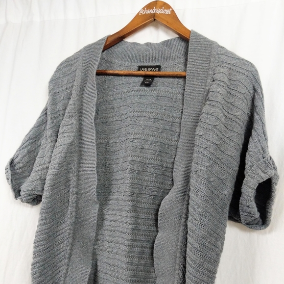 Lane Bryant Gray Cable Knit Short Sleeve Cardigan - Picture 2 of 5